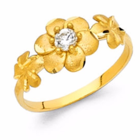 14k Yellow Gold Hawaiian Plumeria Flower Ring 6mm